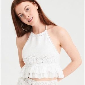 AE Crochet Lace Halter Crop Top